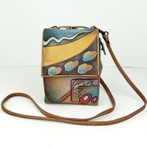 Anuschka Kiss Lock Modern Art Crossbody Bag Vintage